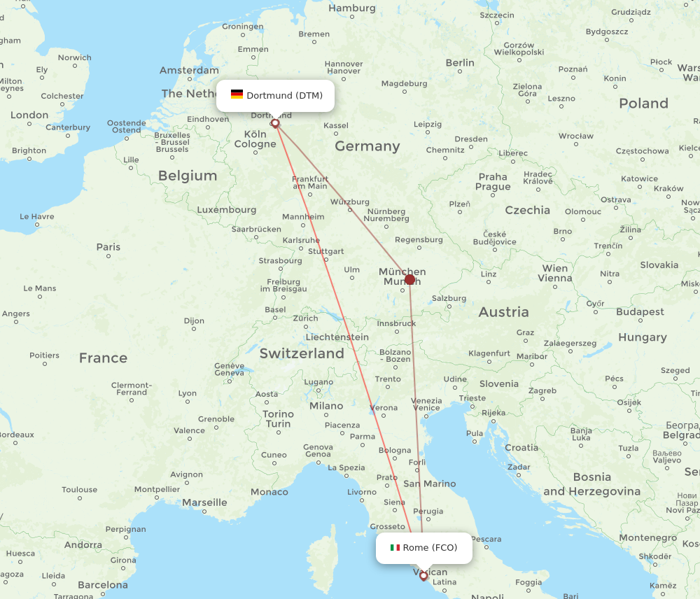 DTM to FCO flights and routes map