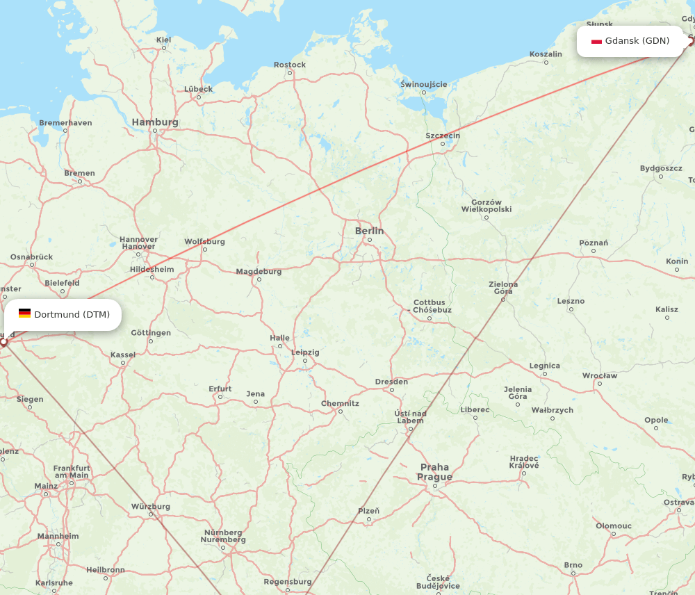 Dortmund - Gdansk route map and flight paths