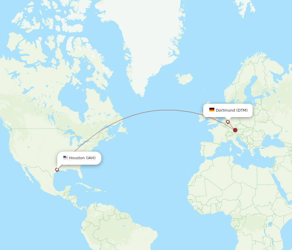 Dortmund - Houston route map and flight paths