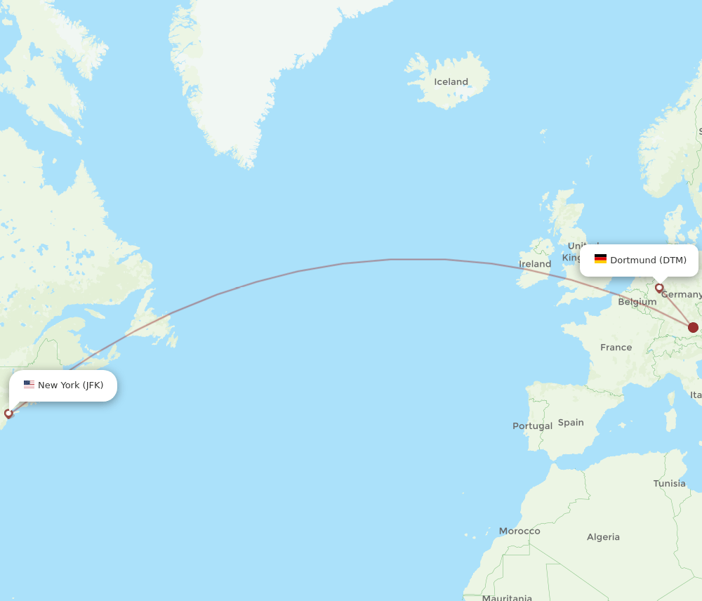 Dortmund - New York route map and flight paths
