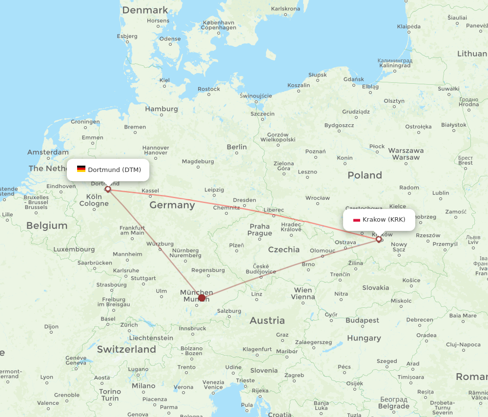 DTM to KRK flights and routes map