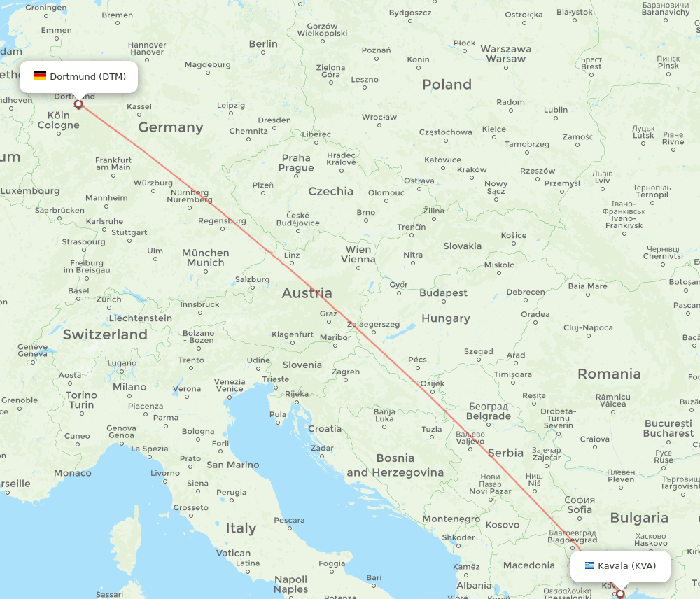 Dortmund - Kavala route map and flight paths