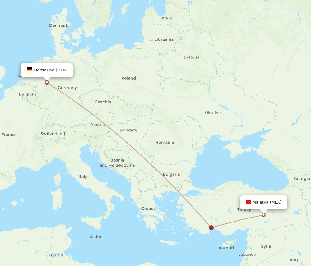 DTM to MLX flights and routes map