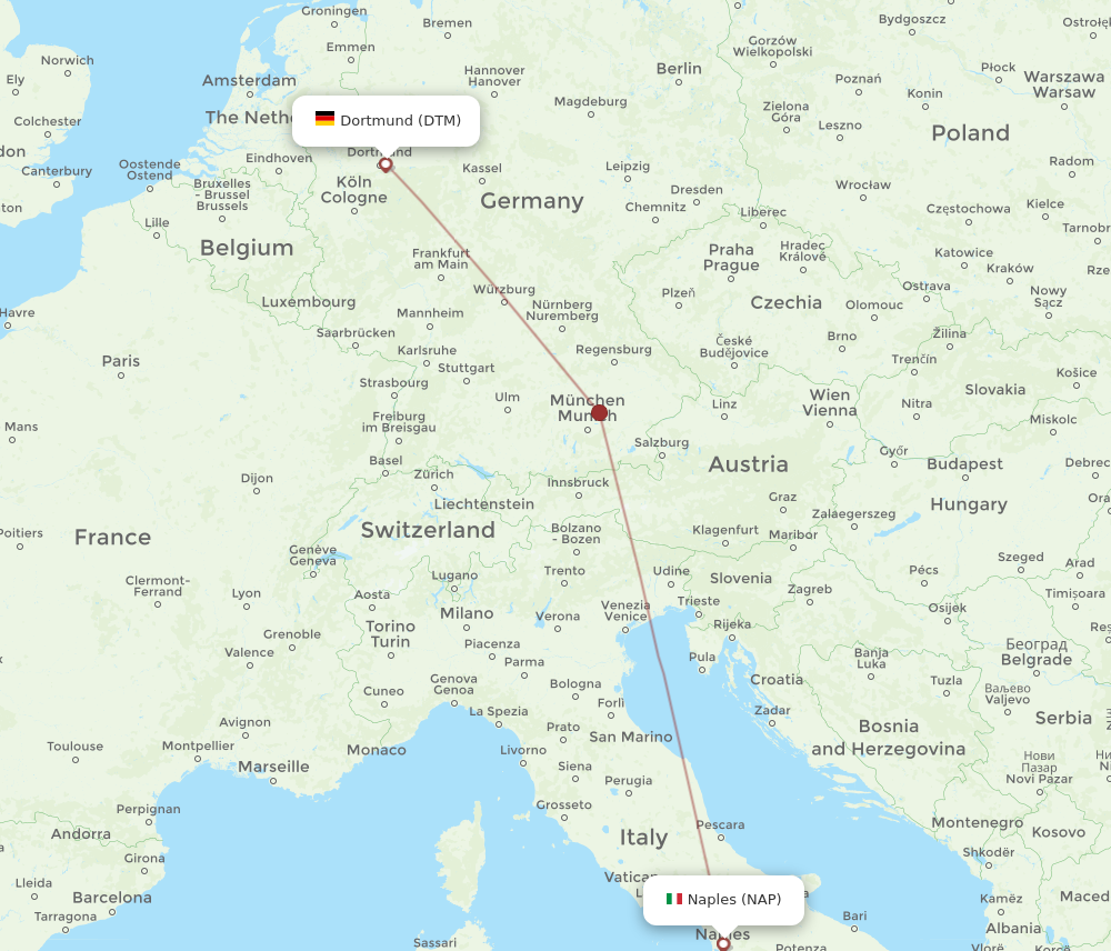 DTM to NAP flights and routes map