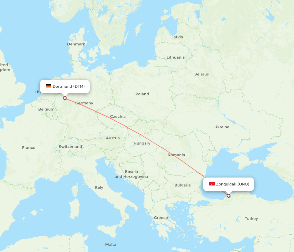 Dortmund - Zonguldak route map and flight paths