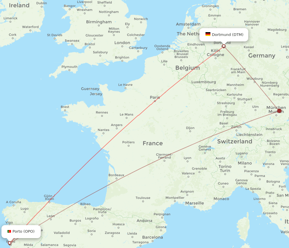 DTM to OPO flights and routes map
