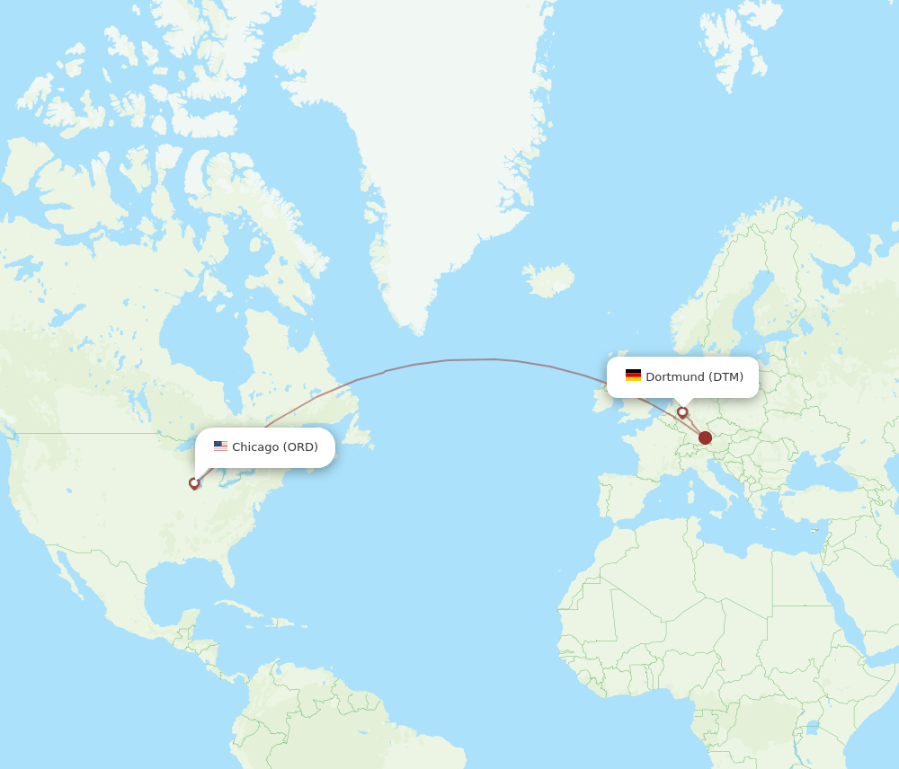 Chicago - Dortmund route map and flight paths