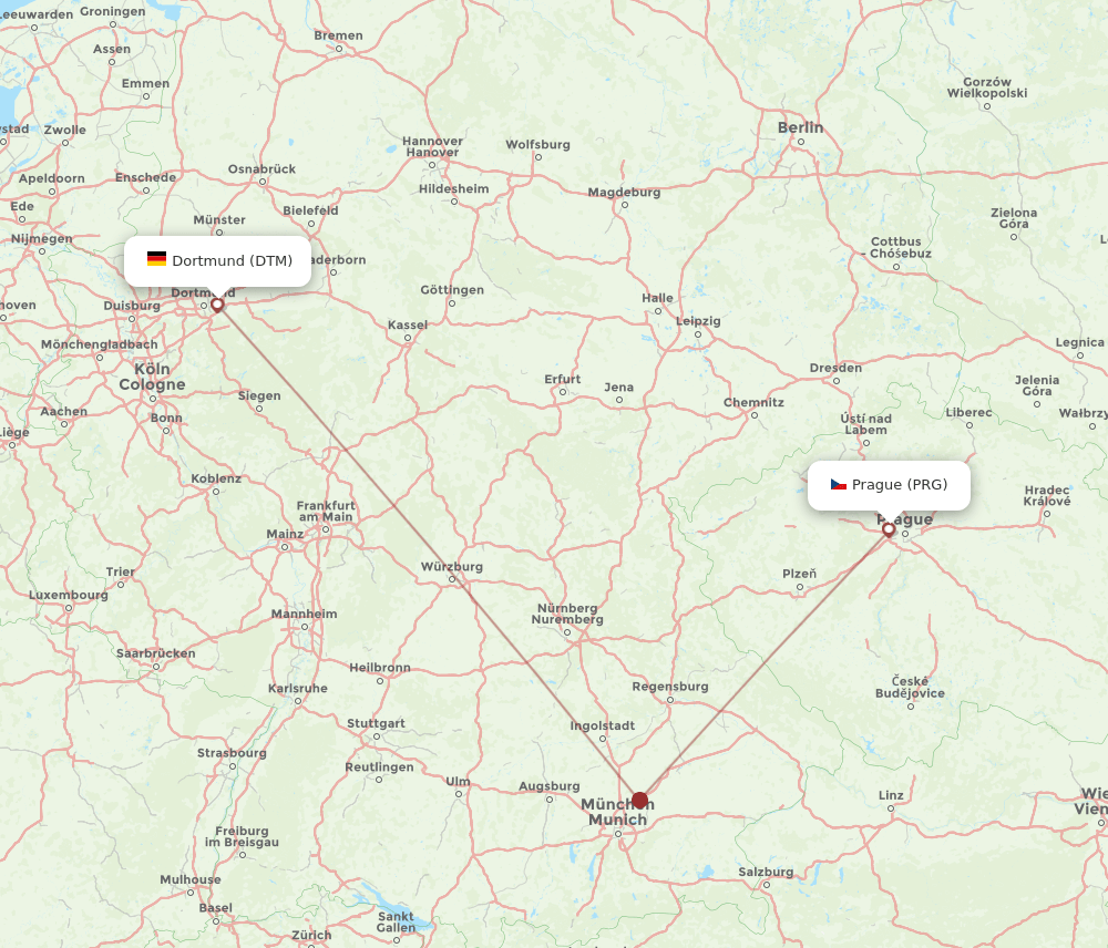Dortmund - Prague route map and flight paths
