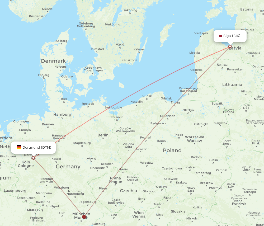 DTM to RIX flights and routes map