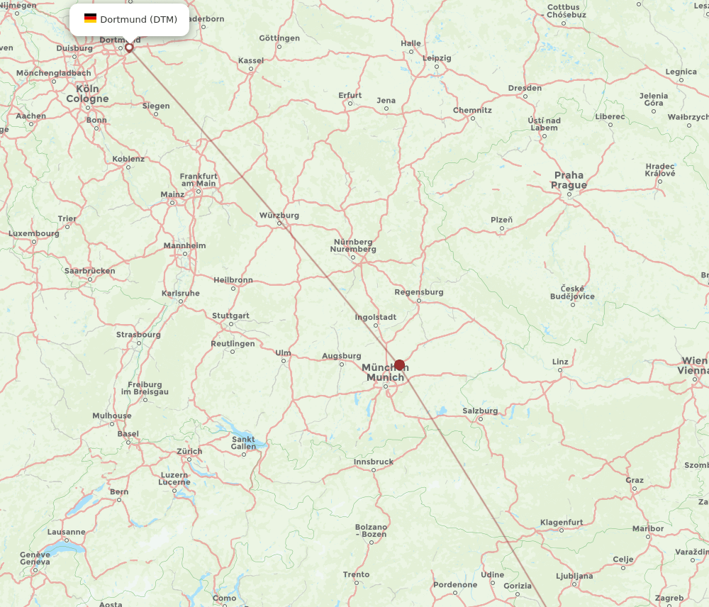 Rijeka - Dortmund route map and flight paths
