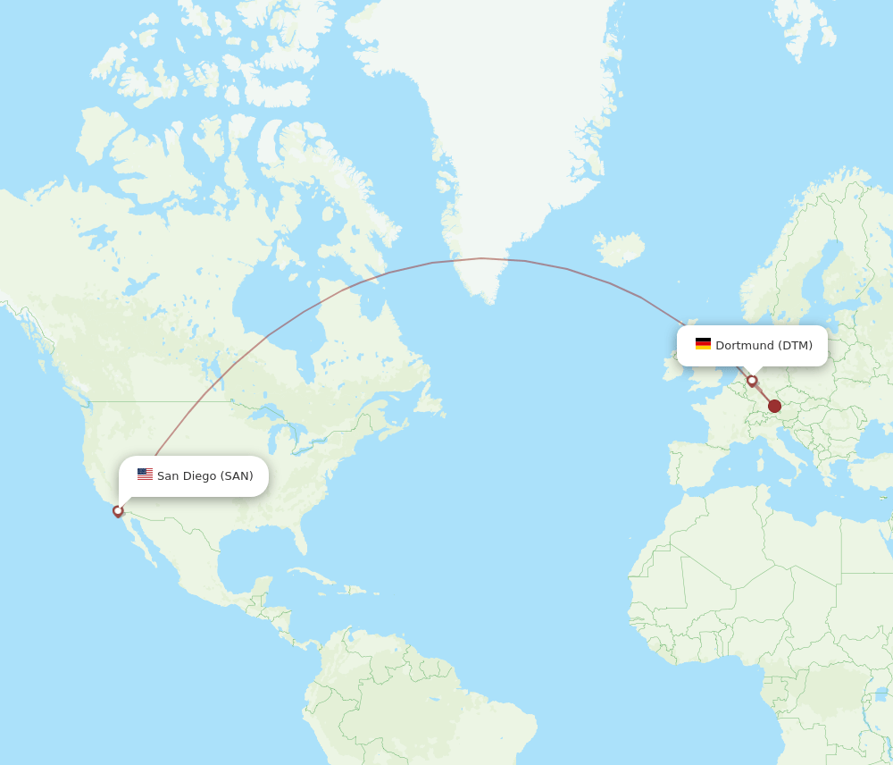 San Diego - Dortmund route map and flight paths