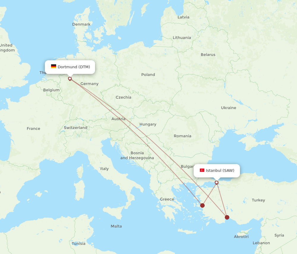 DTM to SAW flights and routes map