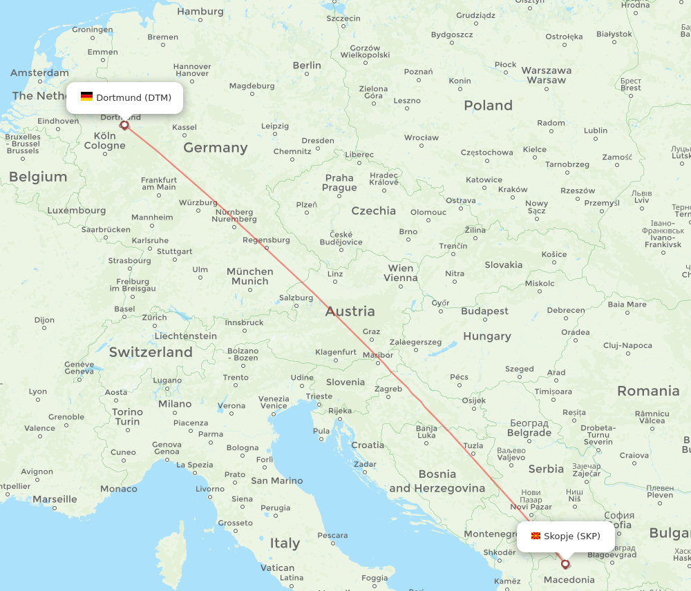 DTM to SKP flights and routes map
