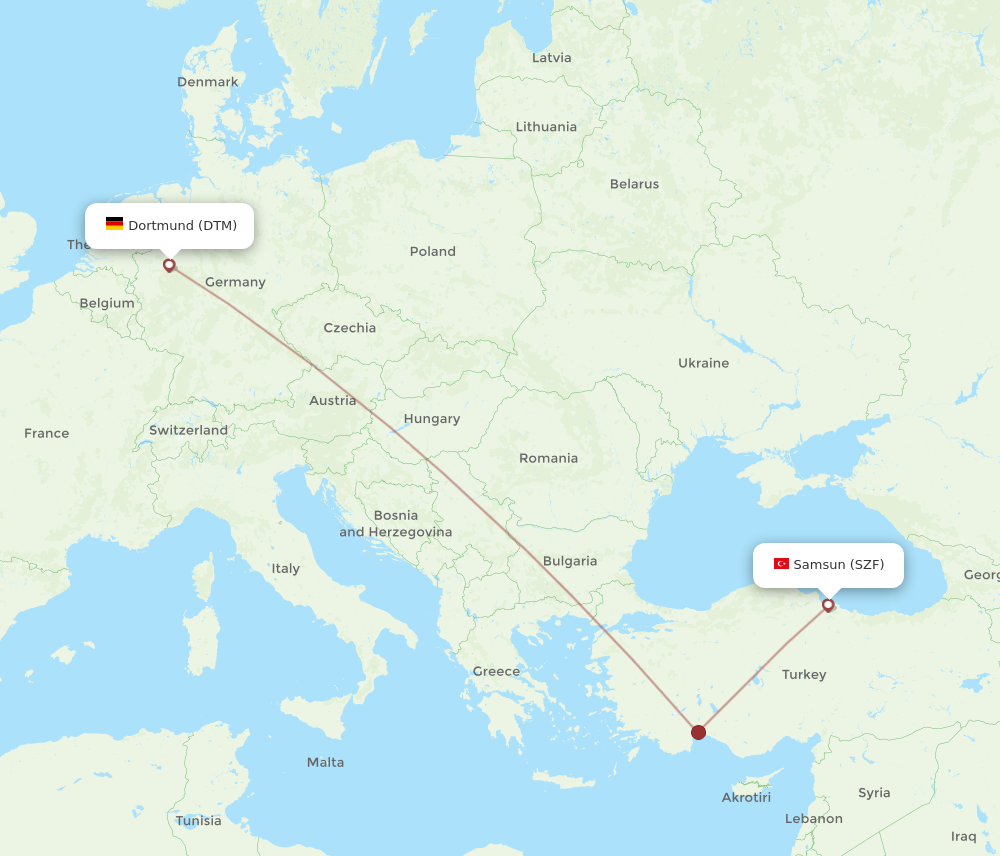 DTM to SZF flights and routes map