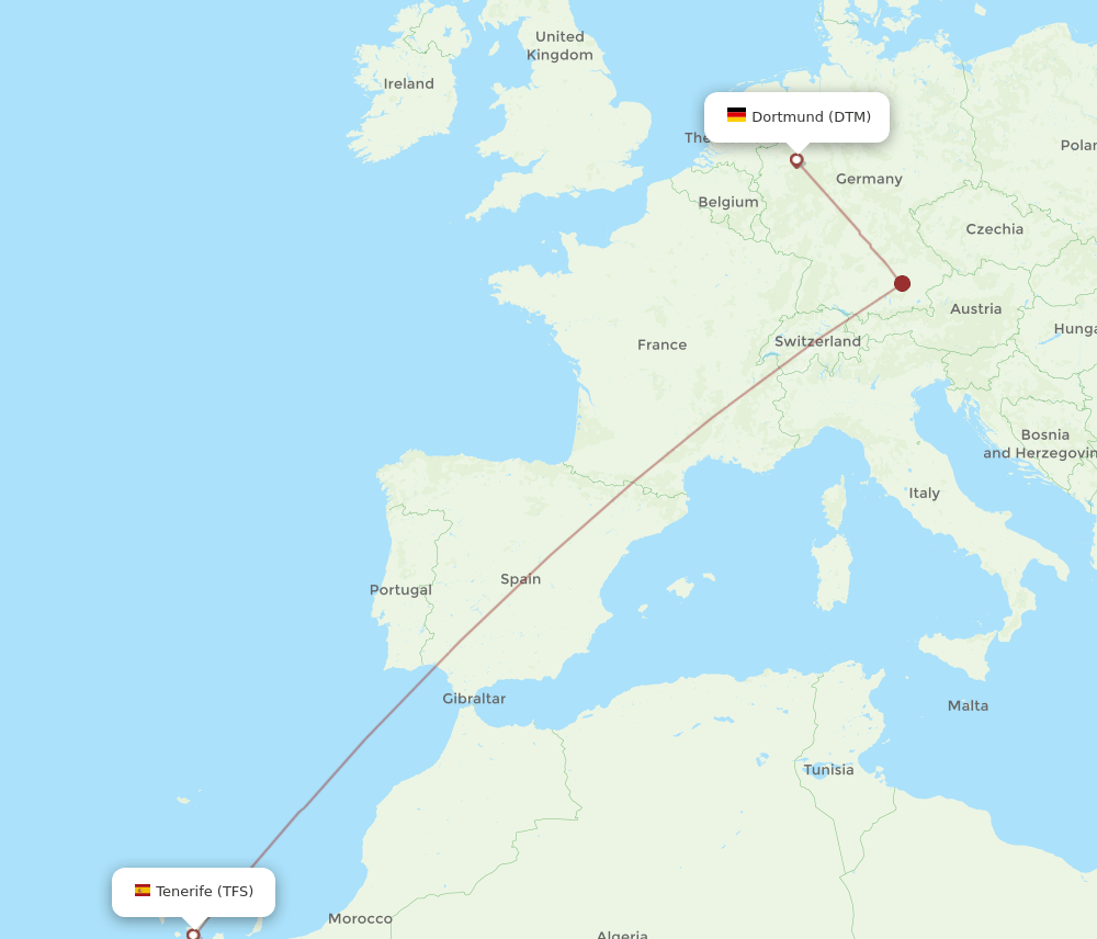 Tenerife - Dortmund route map and flight paths