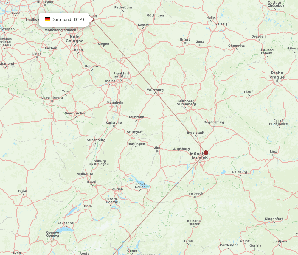 Dortmund - Turin route map and flight paths