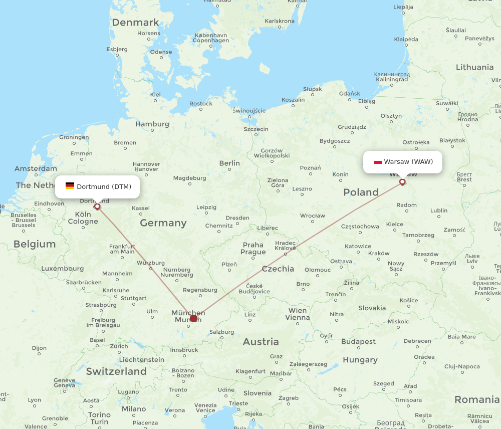 DTM to WAW flights and routes map