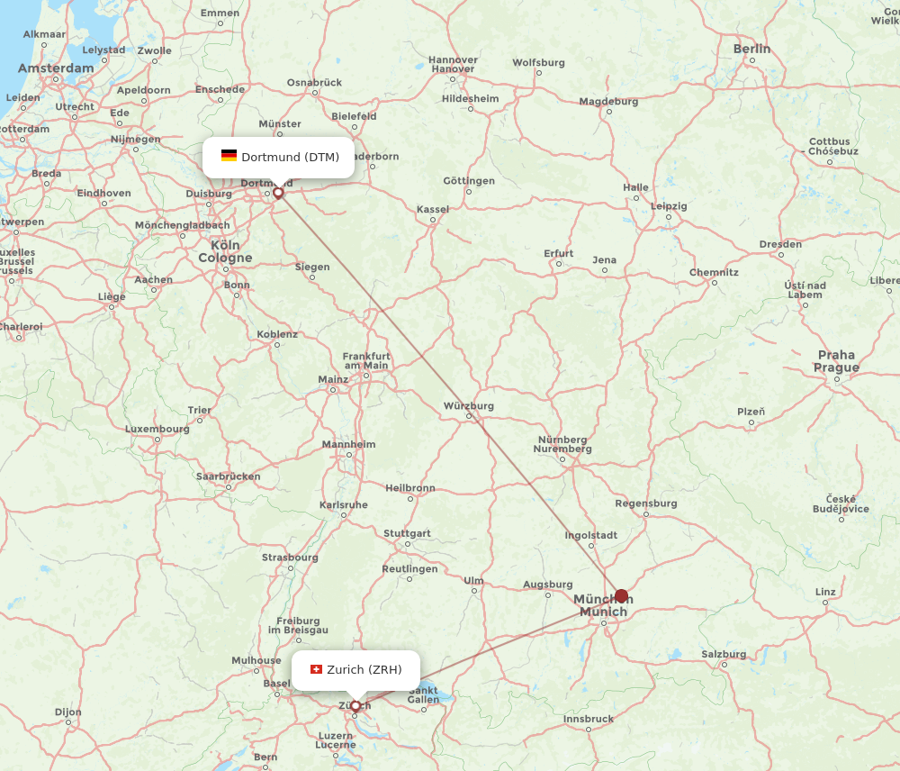 DTM to ZRH flights and routes map