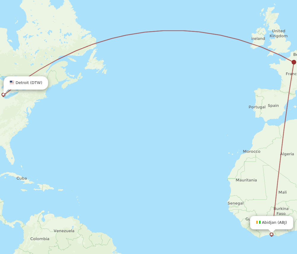 DTW-ABJ flight routes