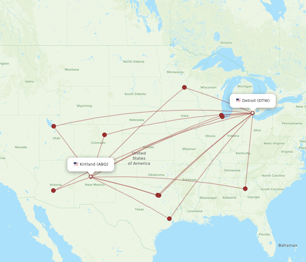 DTW to ABQ flights and routes map
