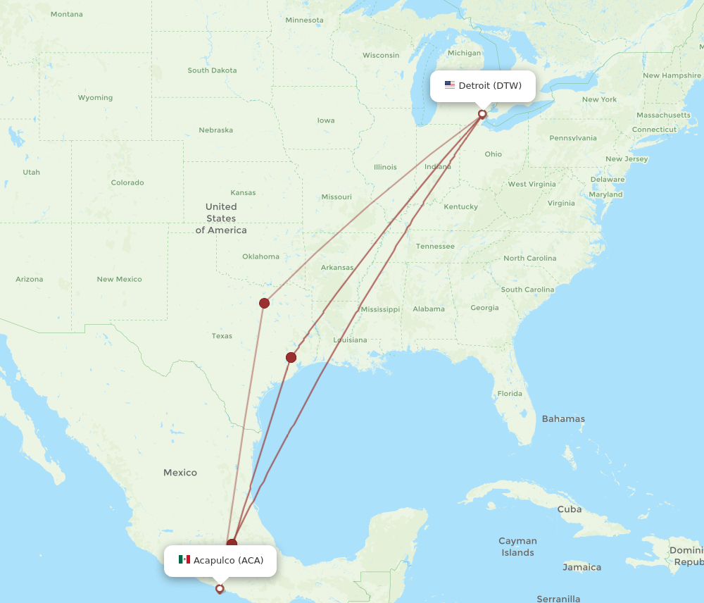 DTW to ACA flights and routes map