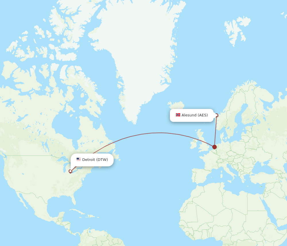 DTW to AES flights and routes map