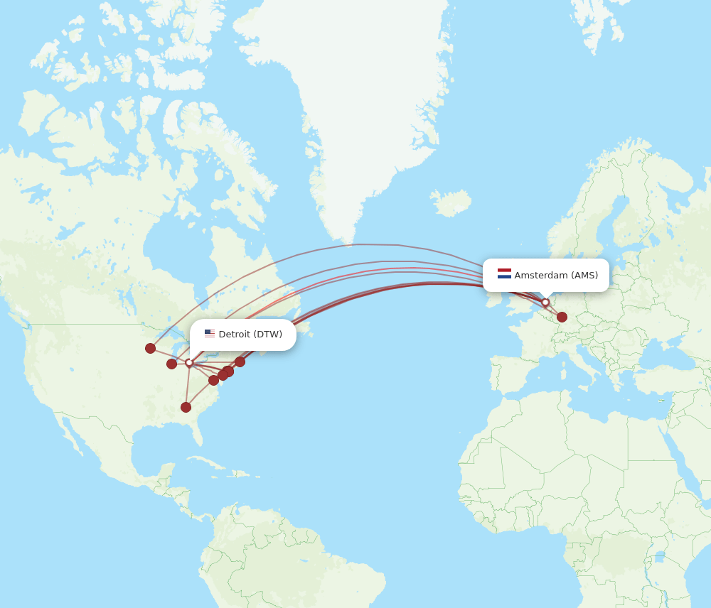 DTW-AMS flight routes