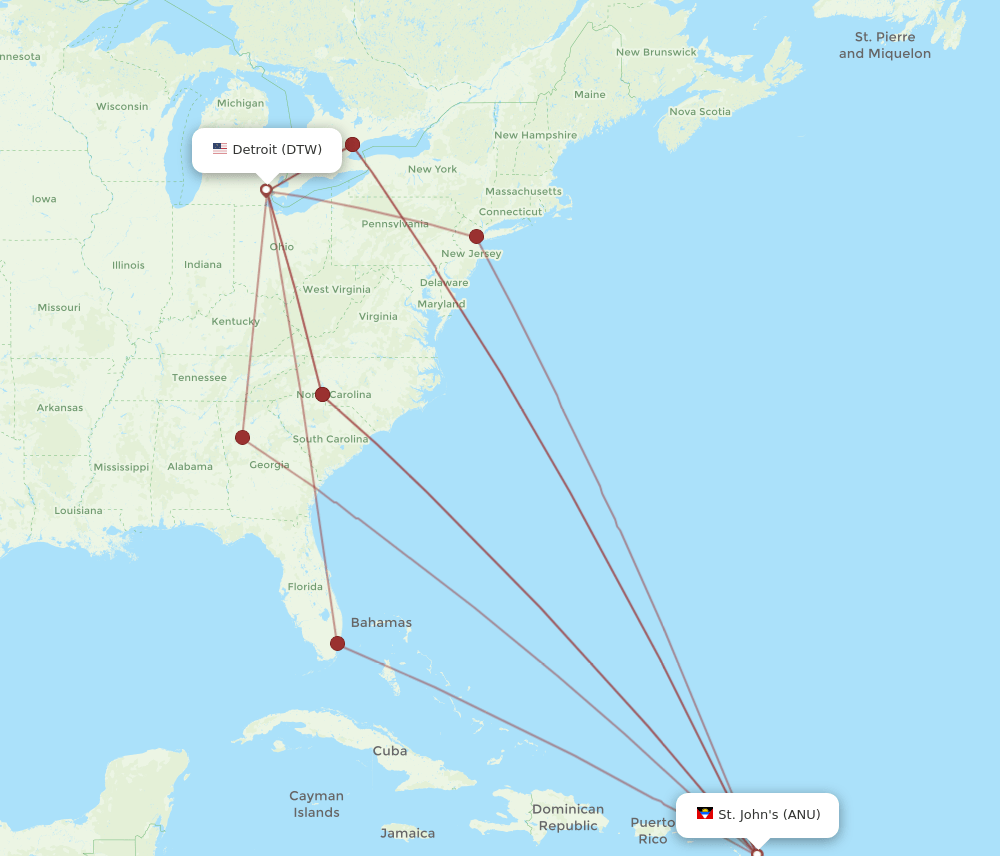 DTW-ANU flight routes