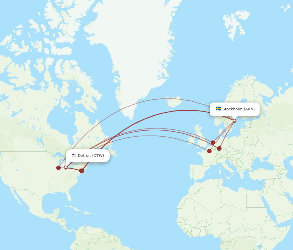 DTW-ARN flight routes