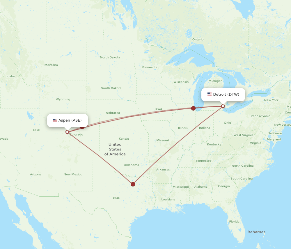 DTW-ASE flight routes
