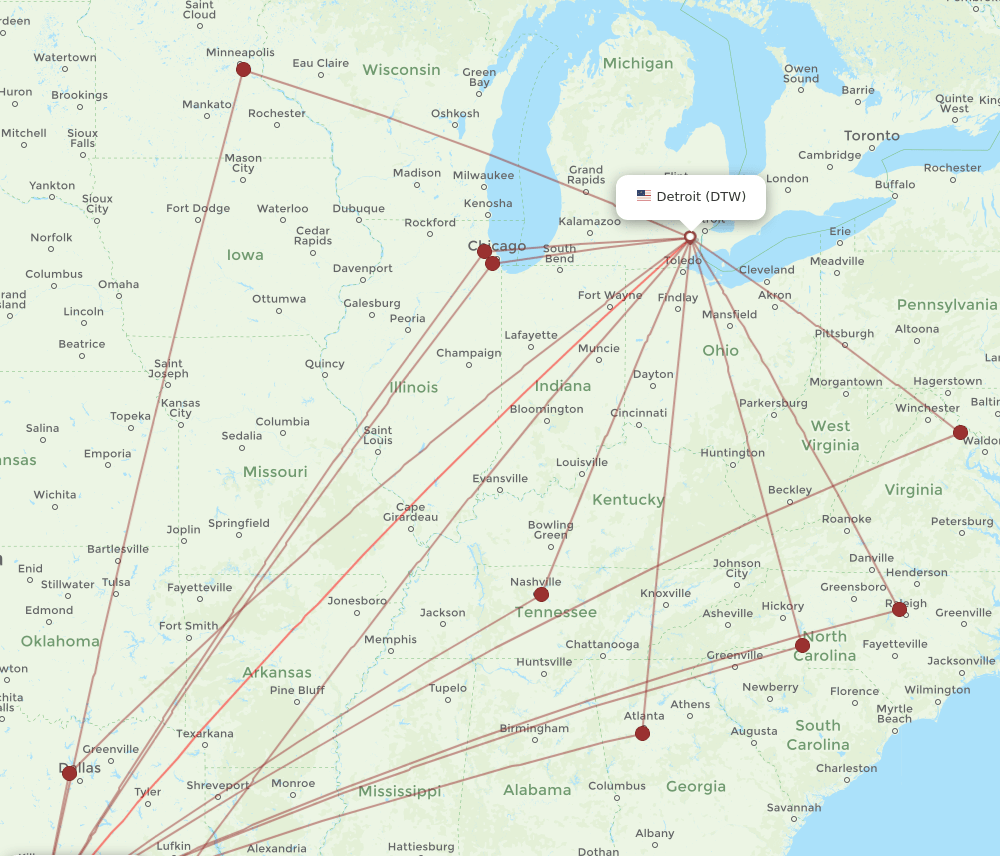 DTW-AUS flight routes