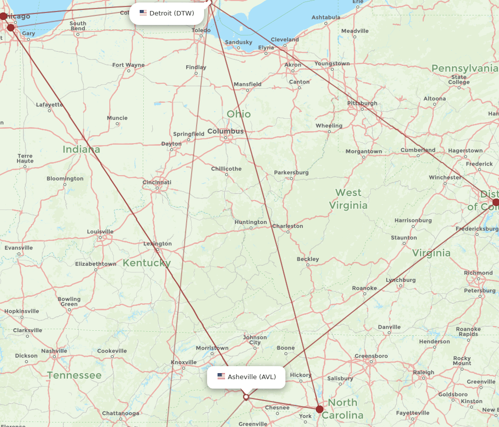 DTW-AVL flight routes
