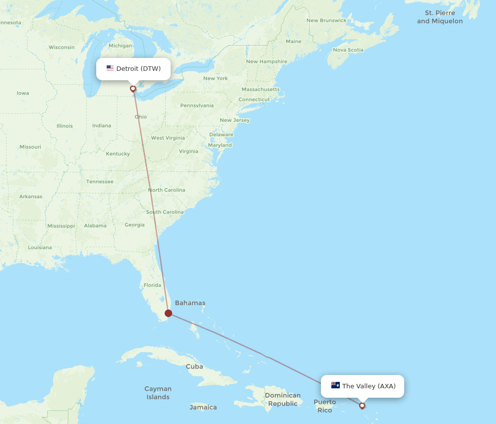 DTW to AXA flights and routes map