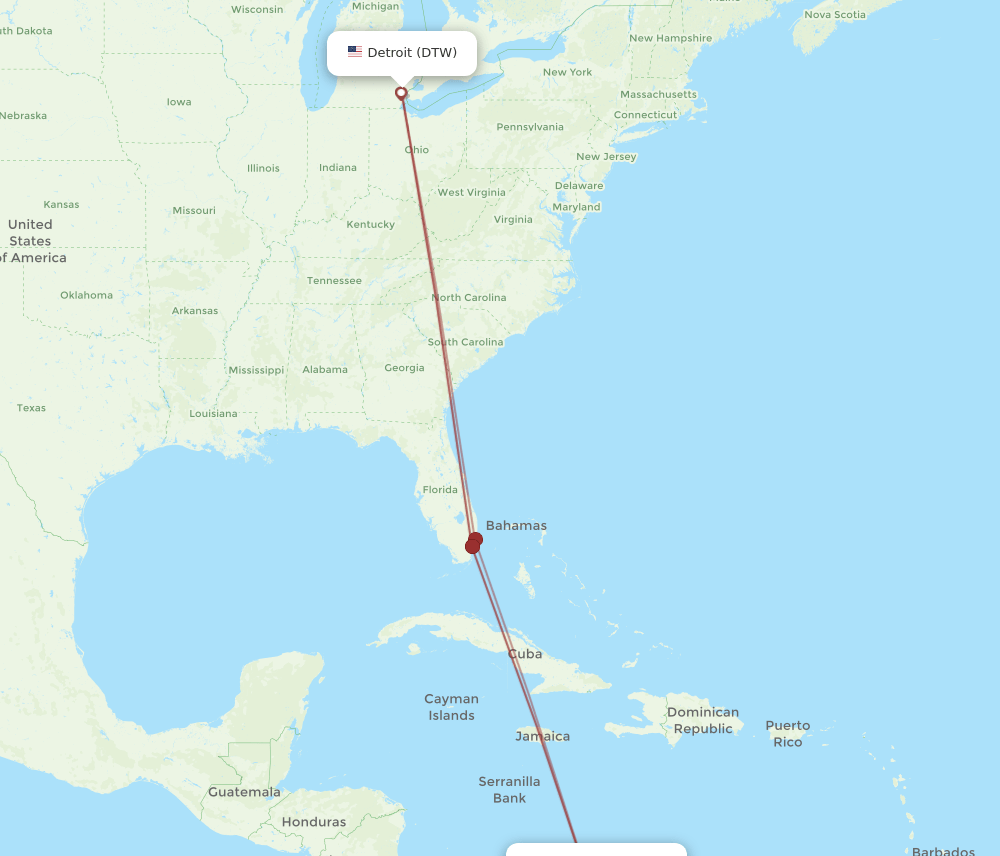 DTW-BAQ flight routes