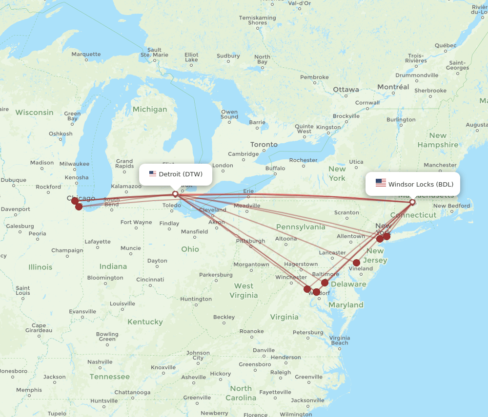 DTW-BDL flight routes