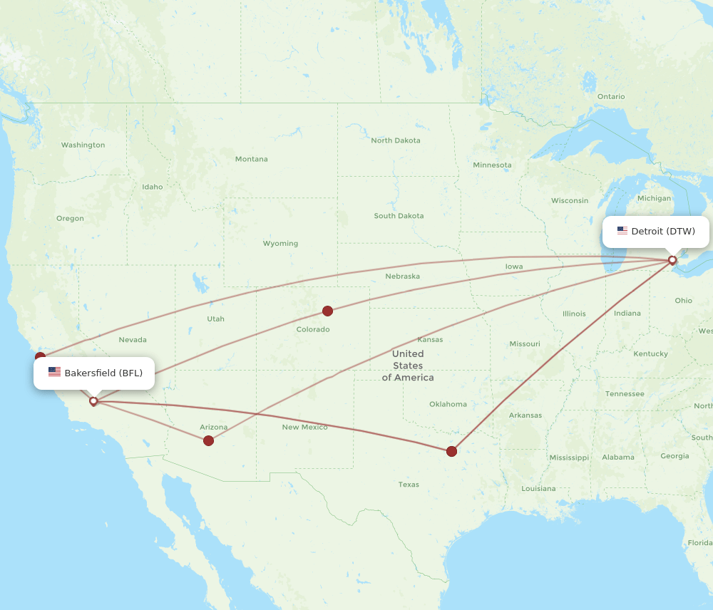 DTW-BFL flight routes