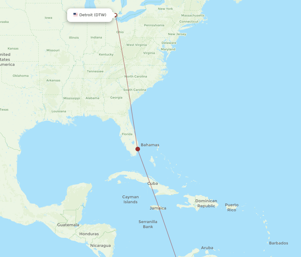 DTW to BGA flights and routes map