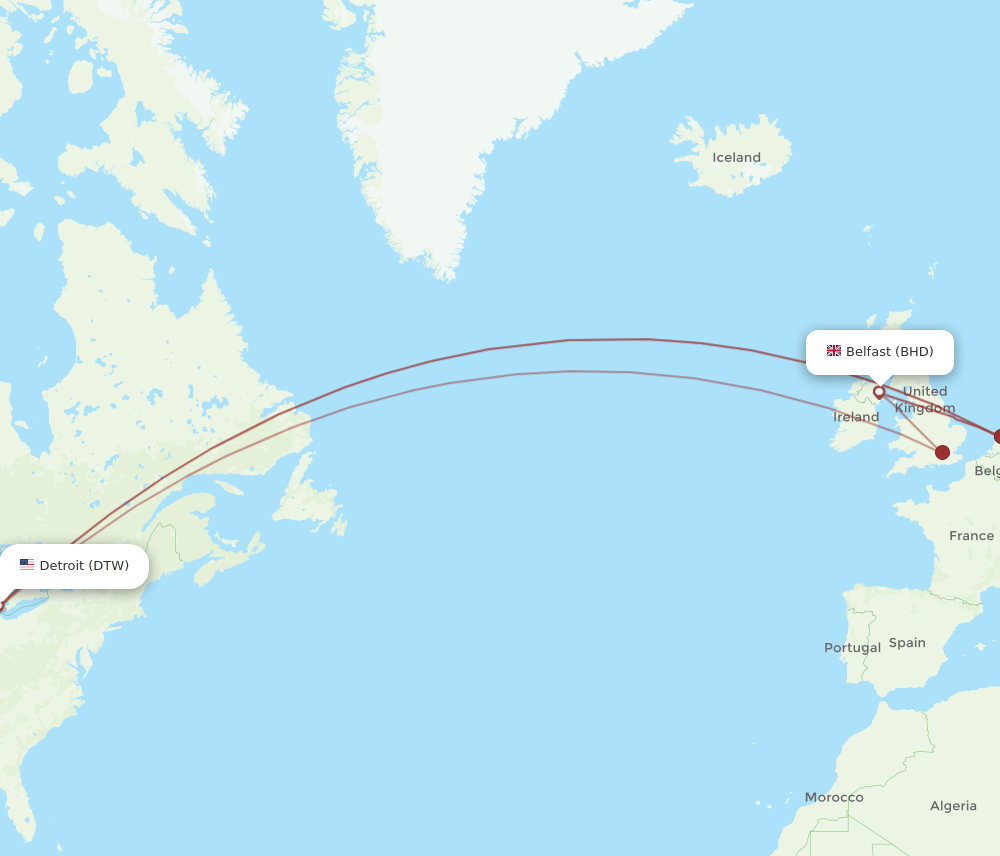 DTW-BHD flight routes