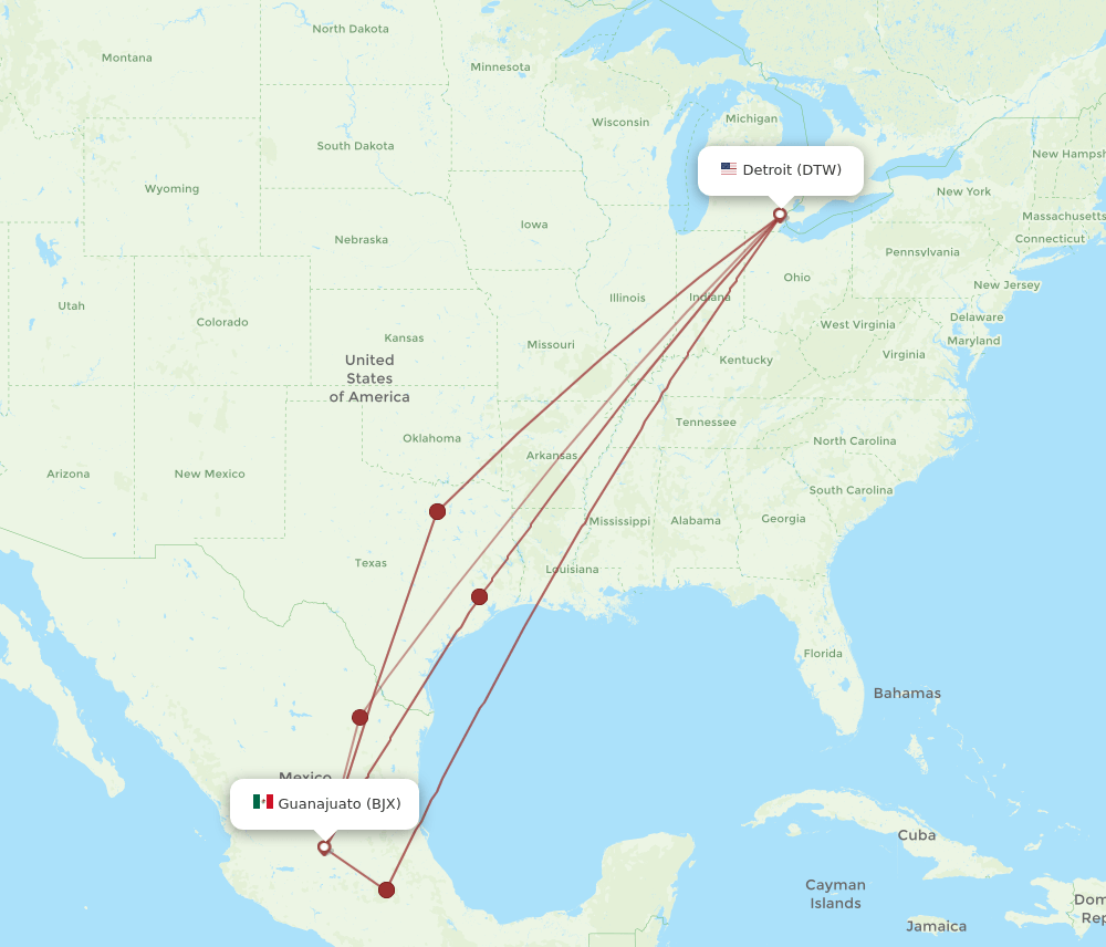 DTW-BJX flight routes