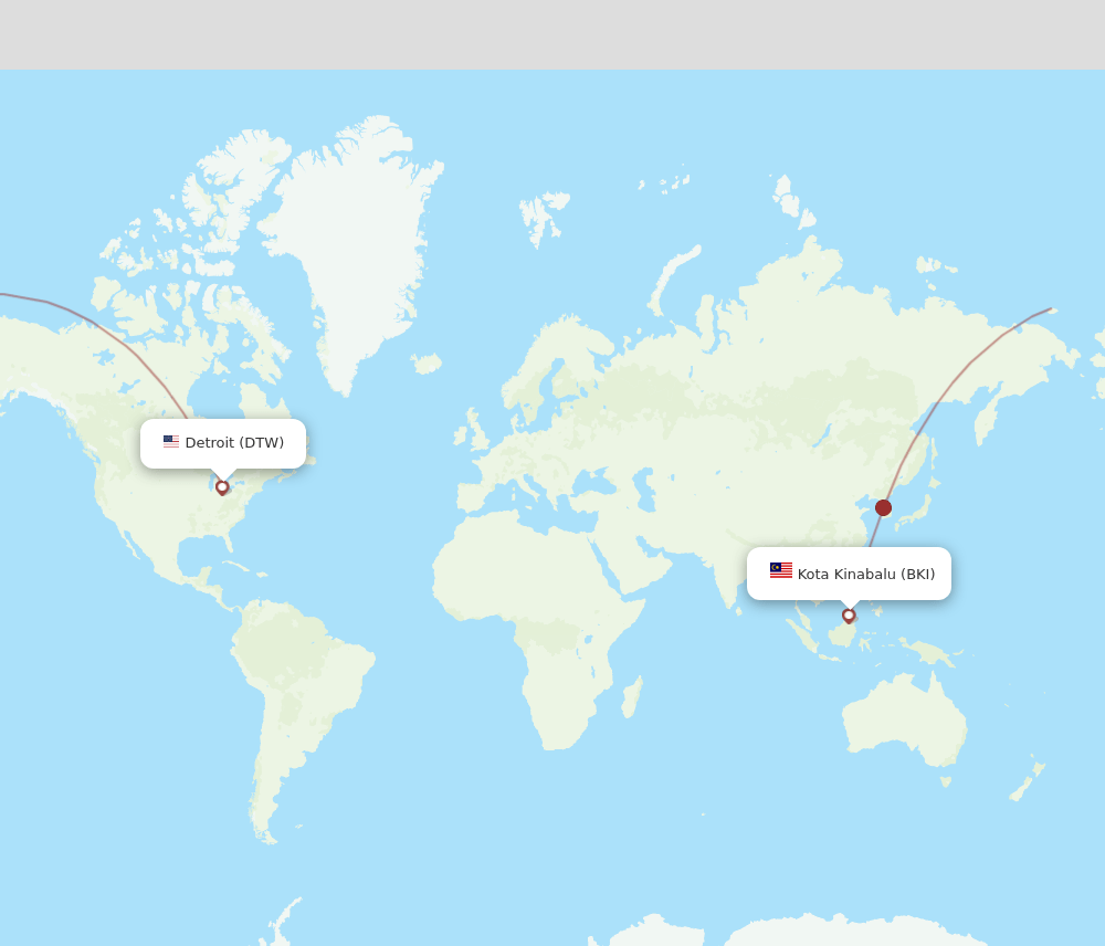 DTW-BKI flight routes