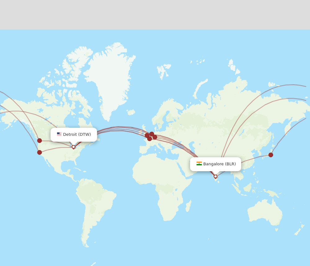 DTW-BLR flight routes