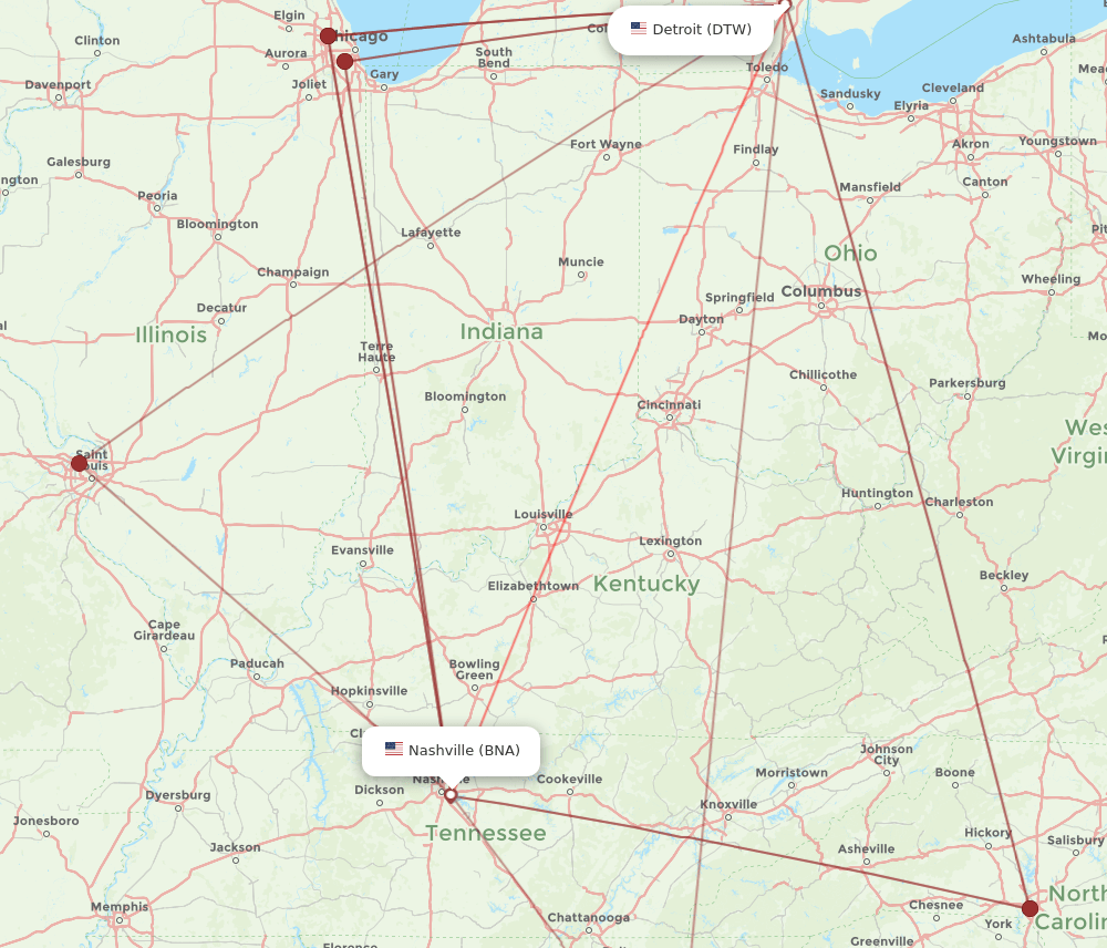DTW-BNA flight routes