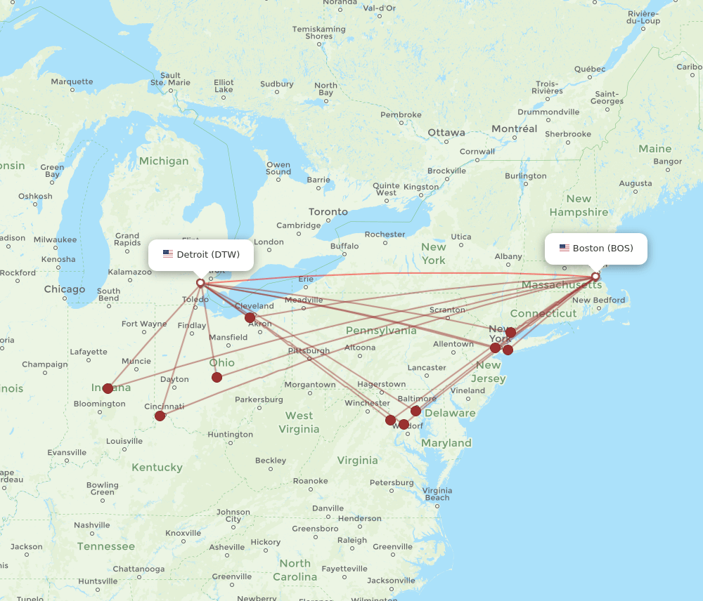 DTW-BOS flight routes