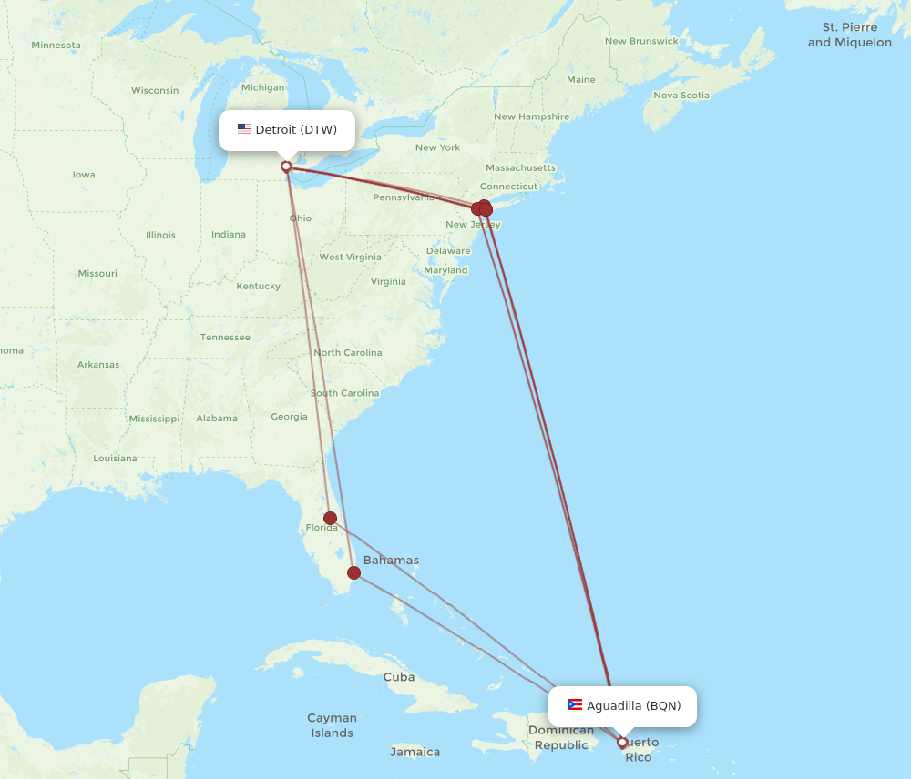 DTW-BQN flight routes