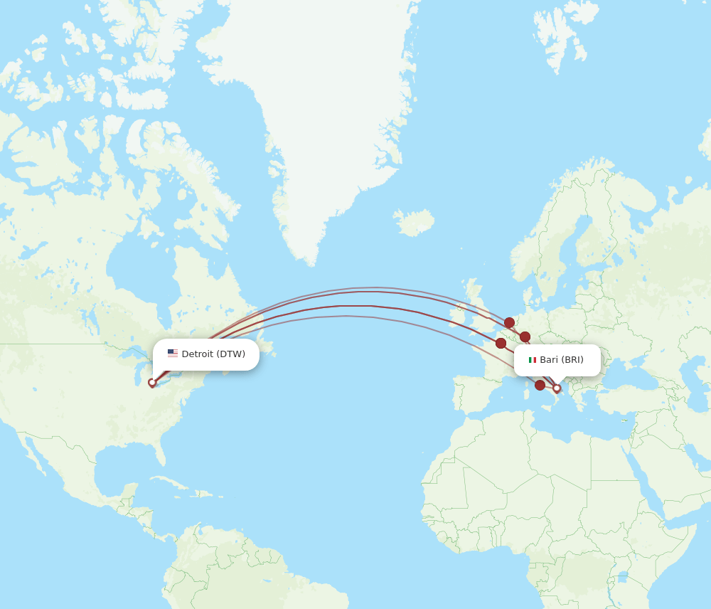DTW-BRI flight routes
