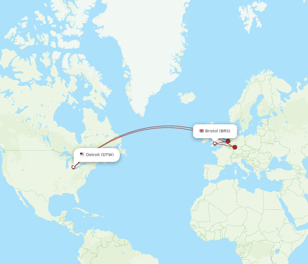 DTW-BRS flight routes
