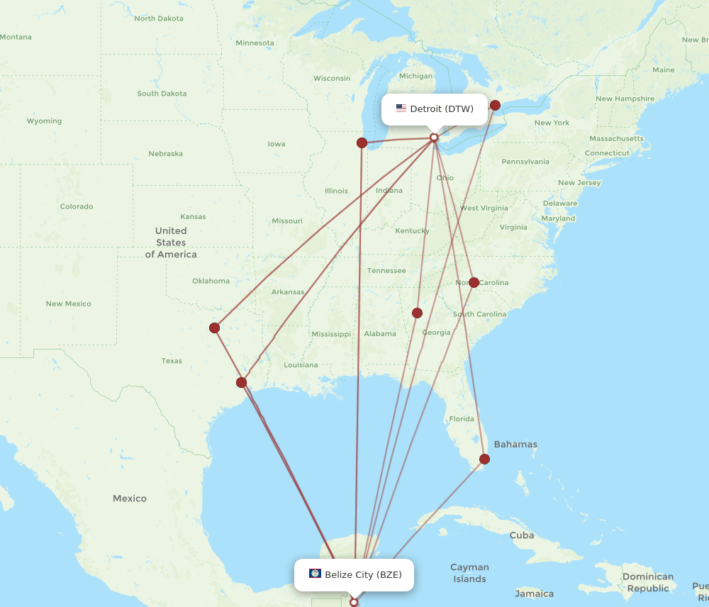 DTW-BZE flight routes