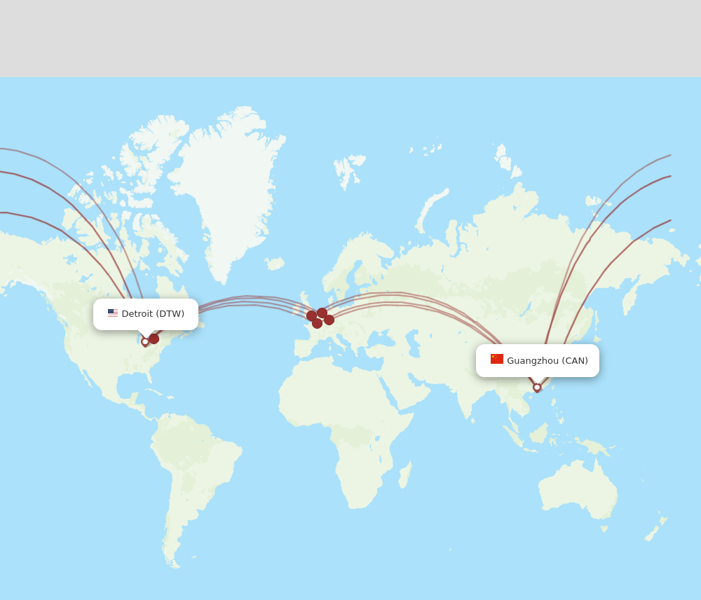 DTW to CAN flights and routes map