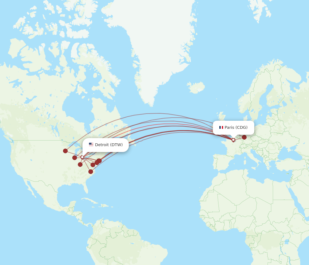 DTW-CDG flight routes