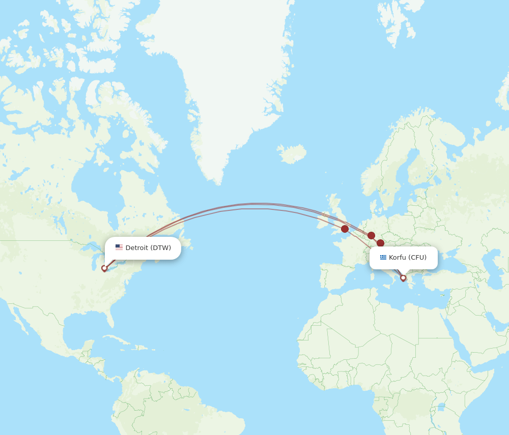 DTW-CFU flight routes
